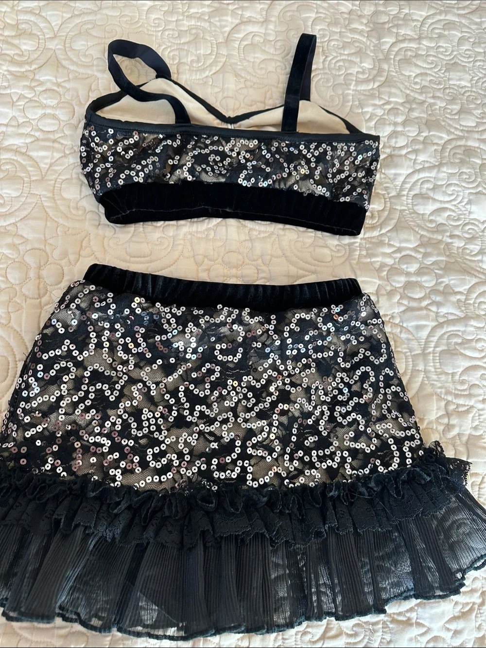 Black Sequin Dance Costume Set for Kids